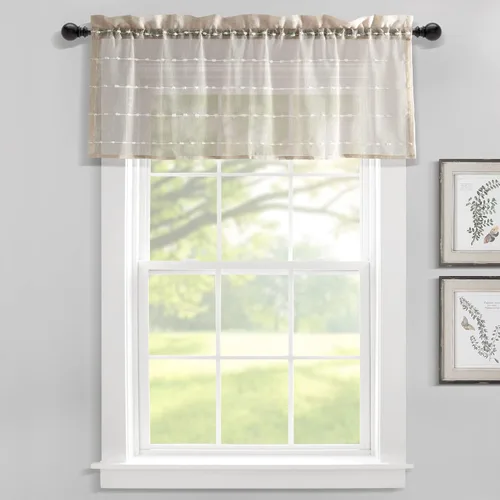 Vista 11 de Lush Decor Cenefa para Cortina de Ventana Transparente con Textura Estilo Granja, 52"A x 18"L, Beige