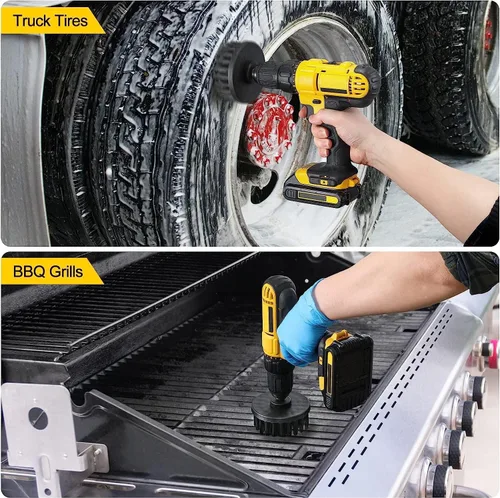 Vista 4 de HUAWELL Cepillo de limpieza ultra rígido de 8 piezas con juego de accesorios extensibles, multiuso para superficies de baño, lechada, ahumadores
