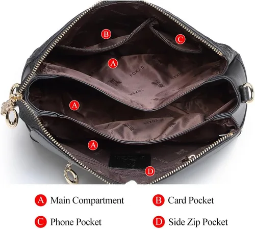 Vista 6 de FOXLOVER Bolsos de cuero de vaca para mujer con correa ajustable, bolso de hombro de moda de gran capacidad