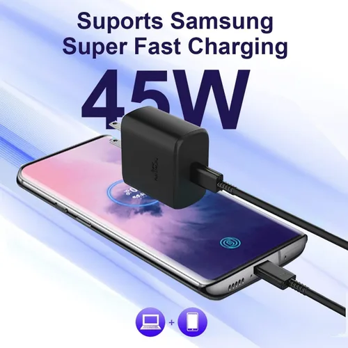 Vista 2 de Cargador súper rápido de 45 W tipo C, cargador de teléfono Android USB C para Samsung Galaxy S23 Ultra/S23/S23+/S22 Ultra/S22+/S22, Note 10/Note