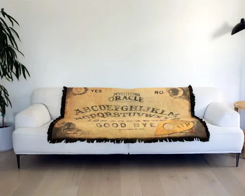 Vista 6 de LOGOVISION Ouija - Manta de 50 x 60 pulgadas, tapiz vintage de mezcla de algodón con flecos