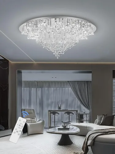 Vista 7 de ykolupty Lámpara de araña W47.2 para sala de estar y comedor, moderna lámpara de techo de cristal LED, regulable 2700-6000K