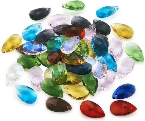 Vista 15 de Cheriswelry 48 colgantes de diamantes de imitación de resina en forma de lágrima con ajustes de latón dorado con diamantes de imitación facetados