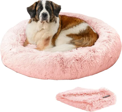 Vista 13 de Best Friends by Sheri The Original Calming Shag Donut Cuddler - Juego de cama para perros y gatos + manta para mascotas, color gris pardo, tamaño S