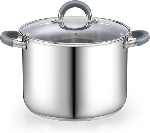 Vista 12 de Cook N Home Olla de acero inoxidable de 3 cuartos de galón, olla pequeña con tapa de vidrio, olla básica para saucier, asas de silicona que se