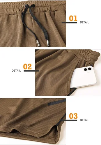 Vista 4 de sandbank Pantalones cortos de entrenamiento de gimnasio de 5 pulgadas para hombre, de secado rápido, pantalones cortos de culturismo con bolsillos