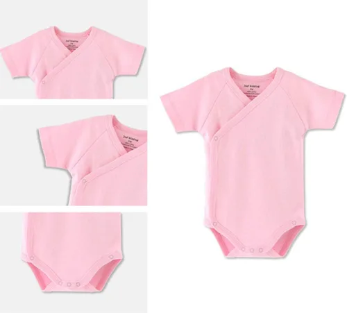 Vista 3 de Conjunto de canastilla para bebés y niñas de manga corta de algodón con cierre lateral para bebé
