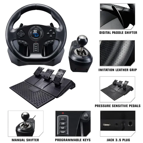 Vista 3 de Superdrive - GS850-X racing steering wheel with manual shifter, 3 pedals, paddle shifters for Xbox Serie XS, PS4, Xbox One, (programmable)