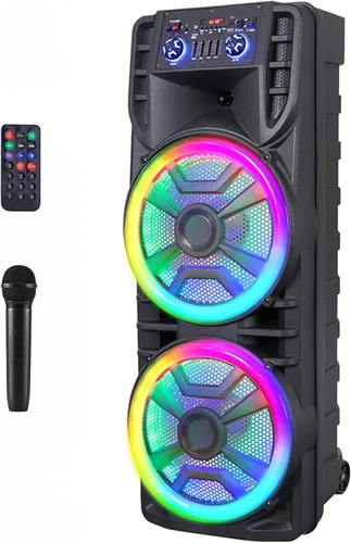 Vista 10 de TWS - Altavoces Bluetooth inalámbricos portátiles con subwoofer dual de 6.5 pulgadas, sistema de canto de altavoz PA para el hogar, fiesta, playa
