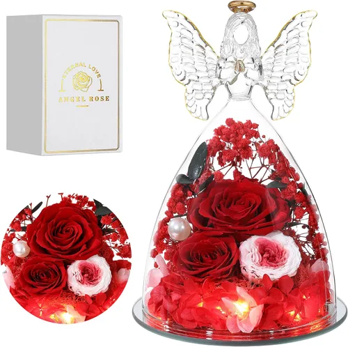 Vista 34 de Regalos de Rosas de Navidad para Mujeres Flor Real Preservada en Figuras de Ángel de Cristal Rosas para Entrega Prime Regalos de Cumpleaños