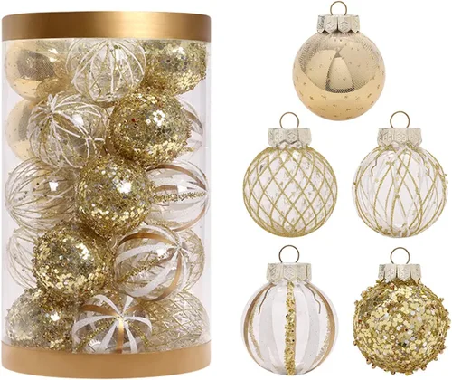 Vista 13 de 25 bolas de Navidad de 2.4 pulgadas, adornos surtidos para árbol de Navidad, inastillables, mini esferas colgantes para Navidad, vacaciones, bodas