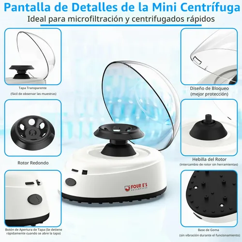 Vista 2 de FOUR E'S SCIENTIFIC Mini centrífuga 5400rpm, 2000 x g RCF con 2 rotores intercambiables para capacidad de tubo de 0.2/0.5/1.5/2 mL - NO