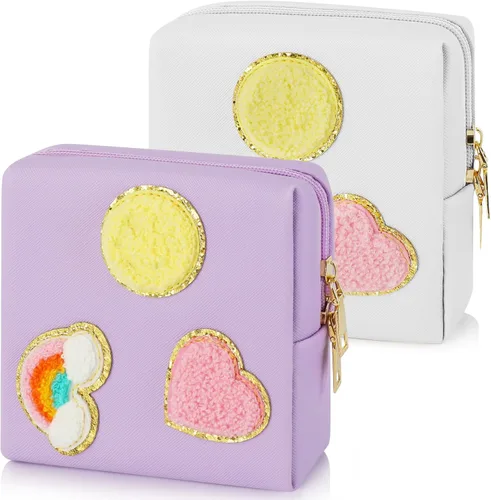 Vista 11 de Paquete de 2 bolsas para el período, bolsa de almacenamiento de servilletas sanitarias de piel sintética para almohadillas femeninas, forros