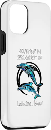 Vista 3 de Funda para iPhone 14 Longitud y Latitud de Lahaina Maui Tribal Dolphins