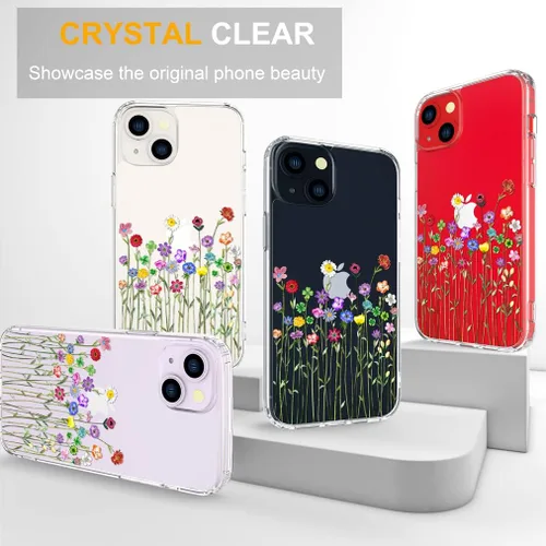 Vista 6 de Compatible con iPhone 14, funda transparente y bonita para mujeres y niñas, diseño floral, diseño floral femenino, funda para teléfono 14