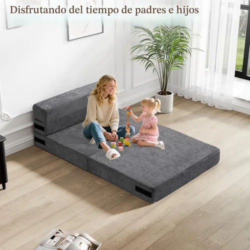 Vista 8 de HOMFINE Sofá cama plegable - Silla cama convertible con cojín, sofá desplegable, colchón de espuma viscoelástica para piso, sofá futón, sofá