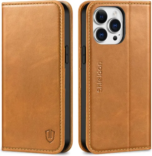 Vista 11 de SHIELDON - Funda tipo cartera de piel auténtica para iPhone 14 Pro Max de 6.7 pulgadas 2022, color negro Magnetic Closure, RFID Blocking, Credit