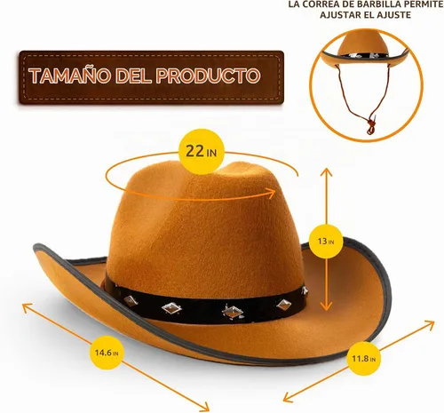 Vista 2 de Fun Central Classic Studded Cowboy Hat – Stylish Studded Western Hat, Size 7 1/8 for Men & Women