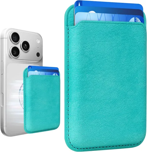Vista 37 de Cartera de cuero Mag-Safe RFID magnética más resistente para la serie iPhone 17, accesorios Mag-Safe que se adhieren a la serie de iPhone Verde claro