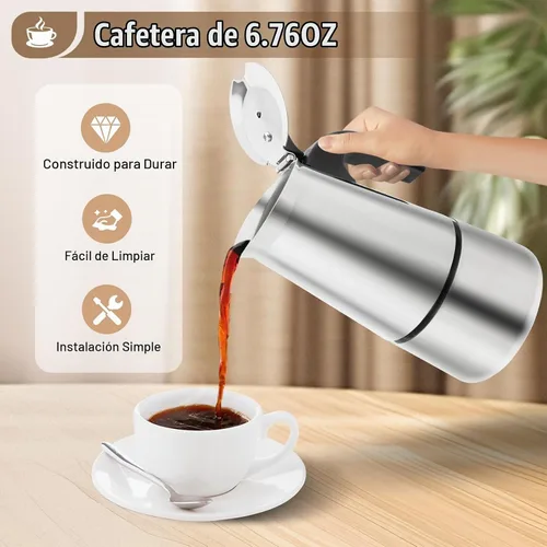 Vista 4 de Máquina de café, cafetera de acero inoxidable, cafetera de ajuste de temperatura de cinco velocidades (4 tazas (aproximadamente 200 ml/6.76 oz))