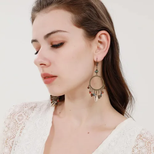 Vista 2 de Aretes bohemios para mujer, aretes colgantes bohemios vintage