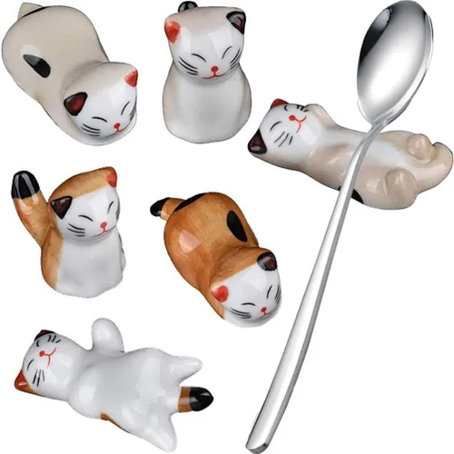 Vista 7 de Paquete de 6 palillos de cerámica con forma de panda, cuchara, tenedores, cuchillos, vajilla de descanso, soporte de panda, adorno festivo para mesa