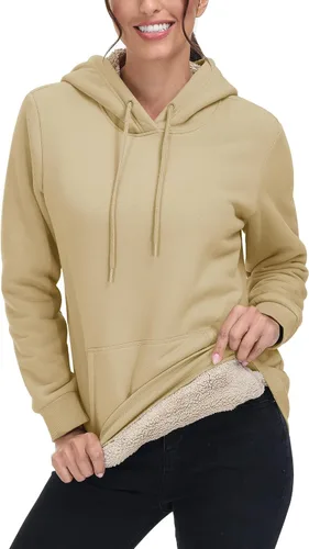 Vista 4 de MAGCOMSEN Sudaderas con capucha de sherpa para mujer, con forro polar, estilo casual, atlético, con bolsillo de canguro