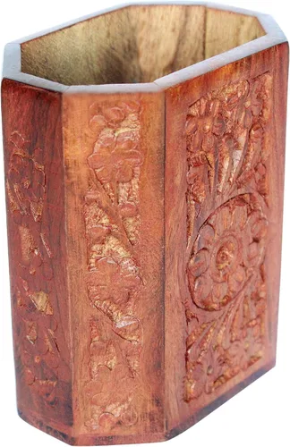 Vista 2 de IBLAY Organizador de suministros de escritorio de malla para bolígrafos/portalápices de madera, diseño único para escritorio, oficina y decoración