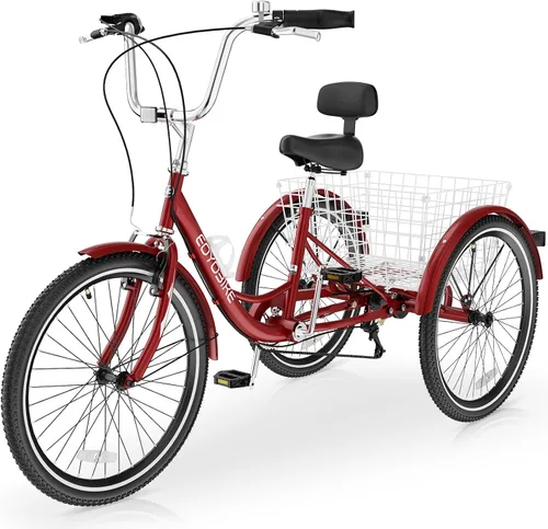 Vista 17 de Slsy Triciclo para adultos de 7 velocidades, 20/24/26 pulgadas, bicicleta de 3 ruedas para adultos con cesta de compras grande, capacidad de 350