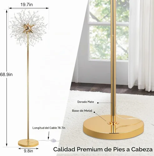 Vista 3 de Lámpara de pie de cristal de 69 pulgadas, lámpara de pie moderna con cristal K9, lámpara de pie LED con interruptor de pie de encendido/apagado