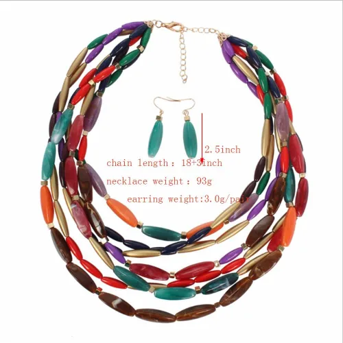 Vista 3 de Juego de gargantilla y aretes de gota de resina de cristal de varias capas para mujer, collar de clavícula, collar de babero y aretes