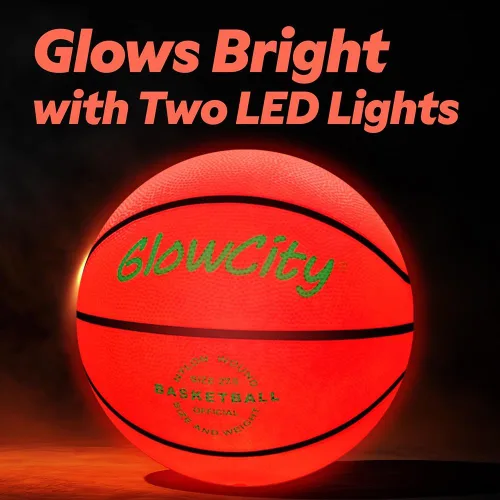 Vista 6 de GlowCity Baloncesto que brilla en la oscuridad – Tamaño 5, 6, 7 bola iluminada para niños, adolescentes y adultos – Juegos nocturnos al aire libre