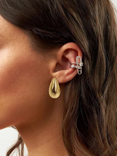Vista 73 de Aretes de aro gruesos de oro para mujer, chapados en oro de 14 quilates, aretes de aro triple, hipoalergénicos, a la moda, aretes de aro gruesos