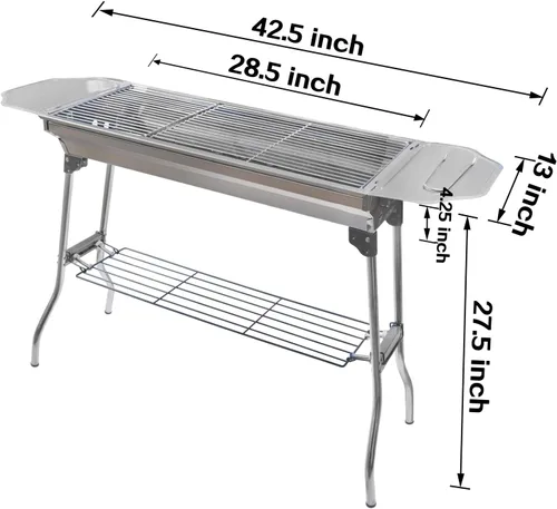 Vista 3 de Al aire libre Campling Refinado Estable Version-2.0 Barbacoa plegable portátil Barbacoa de carbón Estufa Shish Kebab Acero inoxidable BBQ Patio Fold