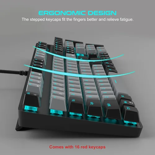 Vista 4 de MageGee - Teclado mecánico para juegos, nuevo teclado retroiluminado de 104 teclas con interruptores azules, teclado mecánico USB con cable