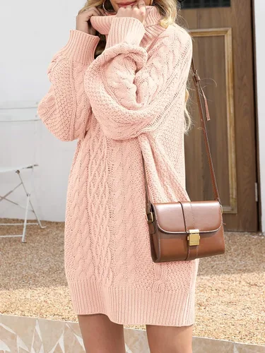 Vista 4 de ANRABESS Vestido corto de punto trenzado grueso de manga larga para mujer