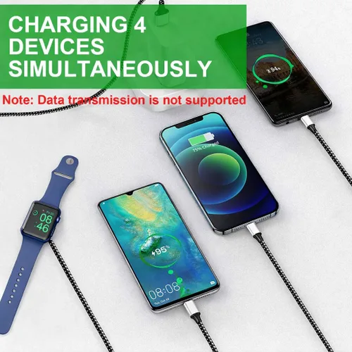 Vista 2 de TOP-UP Cable de carga múltiple para cargador de Apple Watch (6 pies), cable trenzado 4 en 1 para múltiples dispositivos, USB C/Micro/Multi cargador