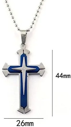 Vista 3 de Brave Tour Collar de cruz de acero de titanio para hombre, Aleación de acero, vidrio