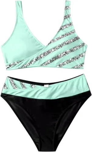 Vista 3 de Traje de baño de 2 piezas con estampado floral y cuello halter para mujer