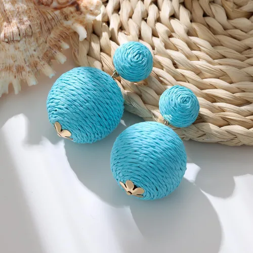 Vista 3 de Pendientes de rafia llamativos para mujeres y niñas, hechos a mano, farol de rafia, aretes colgantes de ratán, regalos de joyería de verano bohemios