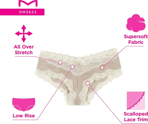 Vista 4 de Maidenform Ropa interior hipster atrevida para mujer, bragas hipster de encaje, ropa interior sexy para mujer, paquete de 3