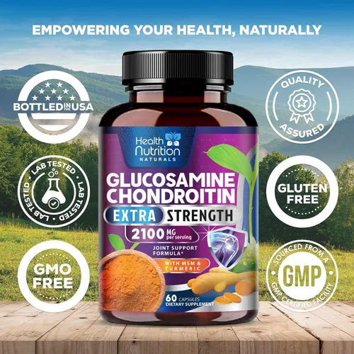 Vista 4 de Complejo de glucosamina condroitina MSM - Suplemento de apoyo articular de fuerza 3X con sulfato de glucosamina, cúrcuma, boswellia - Para