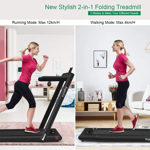 Vista 2 de GYMAX Caminadora Compacta, Caminadora Plegable de Doble Pantalla de 2.25HP para el Hogar con Control Remoto/Aplicación Inteligente, Caminadora