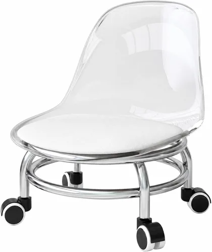 Vista 10 de Silla de polea de acrílico, taburete bajo con polea de respaldo, taburete ergonómico bajo para limpieza del hogar, taburetes de oficina, lavandería