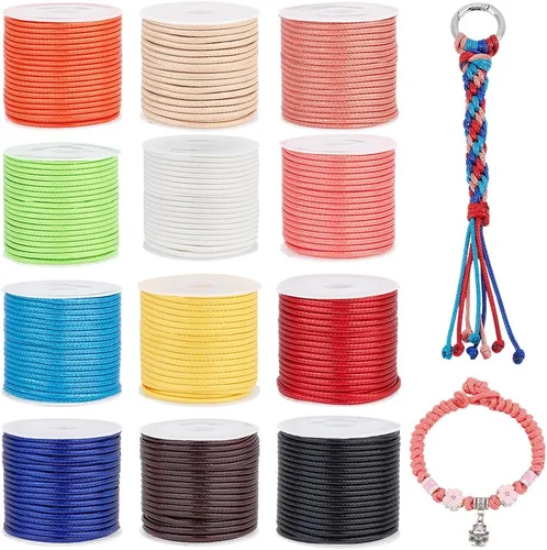 Vista 7 de PH PandaHall 9 colores, 11 yardas/rollo de 0.059 in de poliéster encerado, hilo de hilo de cuentas para pulseras, collares, joyas, manualidades