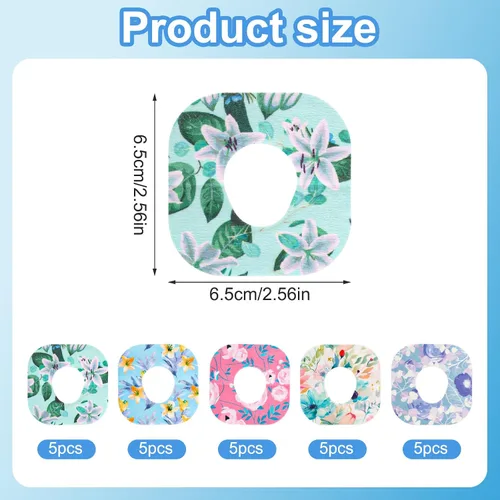Vista 2 de 25 piezas de cubiertas de sensor para Dexcom G7, parches impermeables con patrón de flores, cinta adhesiva, sensor protector de sensor sobre