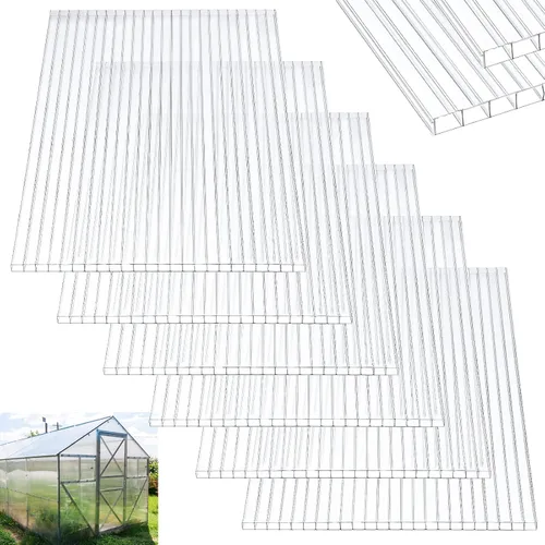 Vista 7 de Tatuo Paquete de 6 paneles de policarbonato para invernadero de 6 x 2 x 0.24 pulgadas, paneles de techo de doble pared, impermeables, con protección