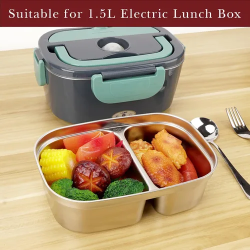 Vista 3 de Linkidea Lonchera eléctrica de acero inoxidable 304, compatible con SOHIDA de 1.5 L, 2 compartimentos extraíbles y reutilizables, accesorios