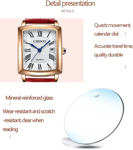 Vista 6 de FANMIS Relojes para mujer, caja de oro rosa, número romano, reloj de pulsera de lujo cuadrado marrón con correa de cuero