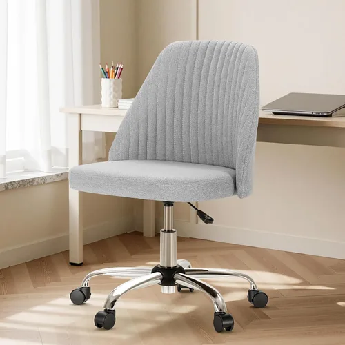 Vista 11 de DUMOS Silla de oficina, cómoda silla de escritorio giratoria con ruedas, asiento ancho, sin brazos, altura ajustable, sillas de computadora